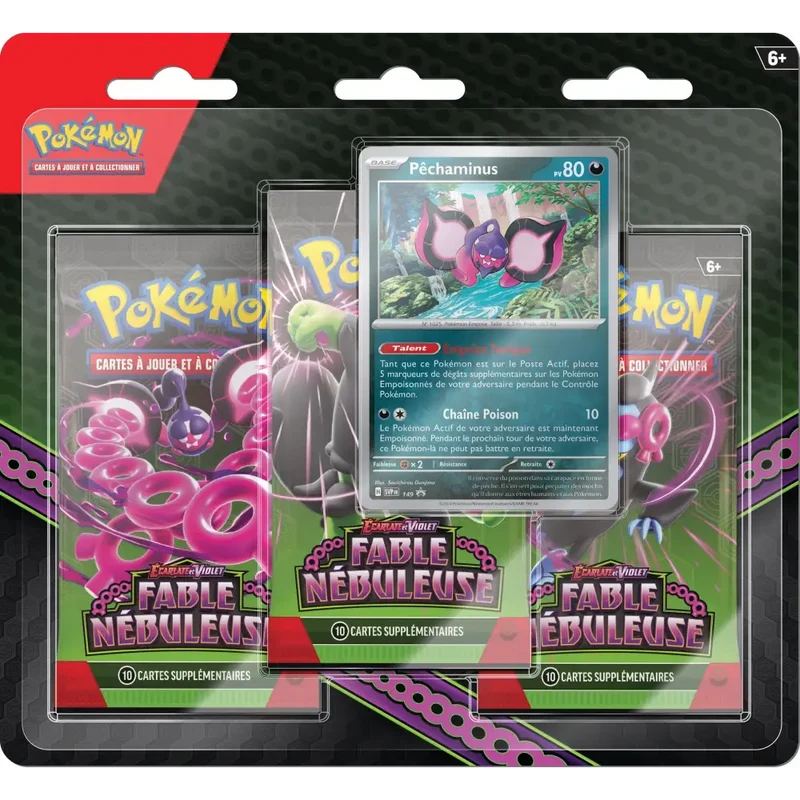 Blister Pokémon – 3 Boosters Fable Nébuleuse EV6.5 – Promo Pêchaminus – Français