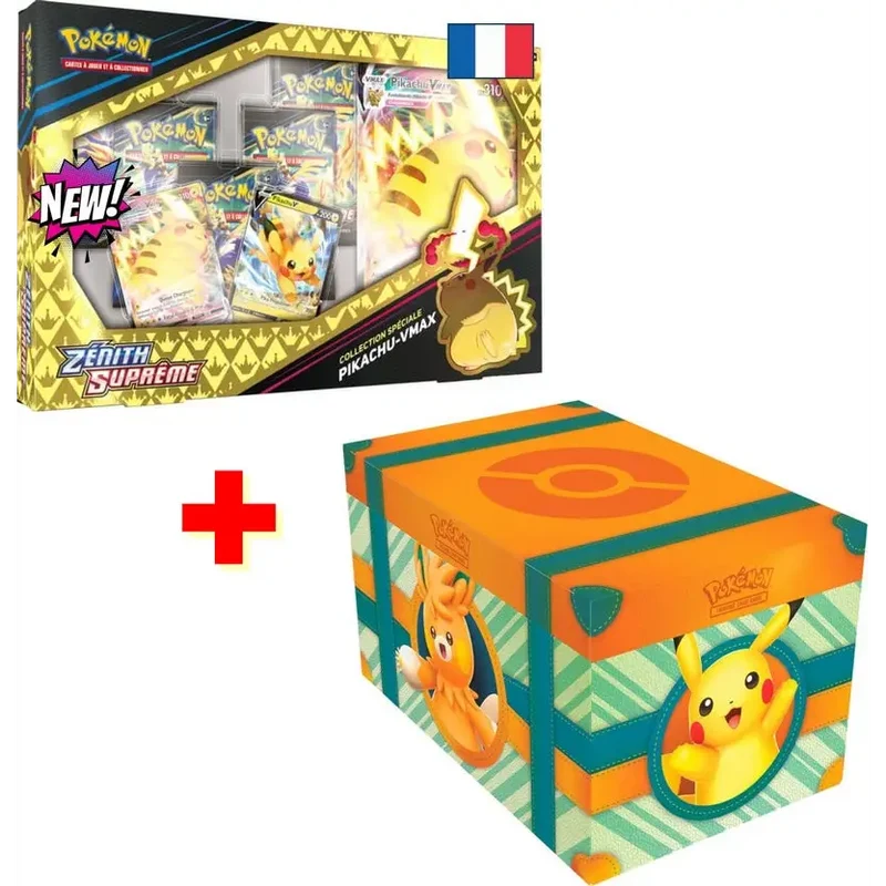 Pack Pokémon : 1 Coffret Pikachu VMAX Zénith Suprême + 1 COFFRE AVENTURE À PALDEA FR