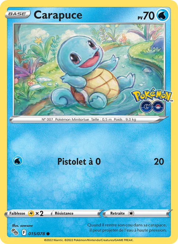Carapuce 15/78 — EB10.5 Pokemon GO — Carte Pokémon française