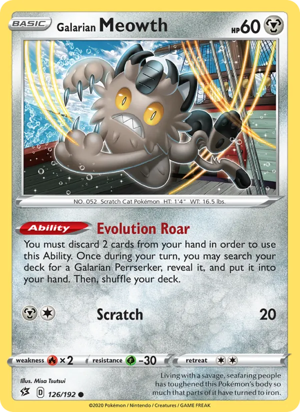 Miaouss de Galar 126/192 — SWSH2 – Rebel Clash — Carte Pokémon anglaise