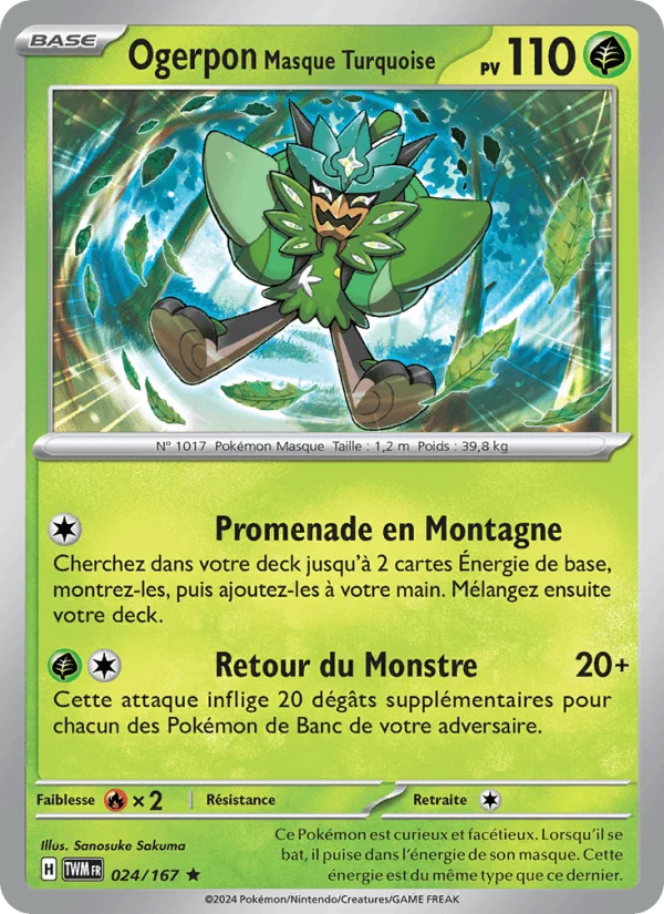 Ogerpon Masque Turquoise 24/167 — EV06 – Mascarade Crépusculaire — Carte Pokémon française