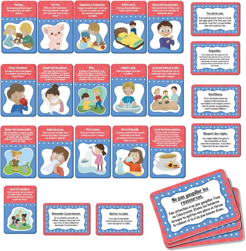 Jeu de cartes des bonnes manières - 84 cartes éducatives pour développer politesse multicolore