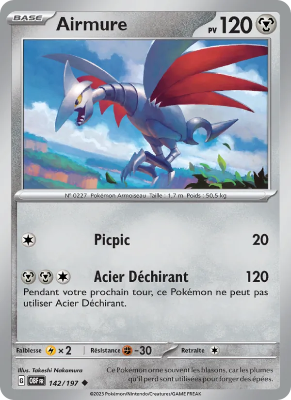 Airmure 142/197 — EV03 – Flammes Obsidiennes — Carte Pokémon française
