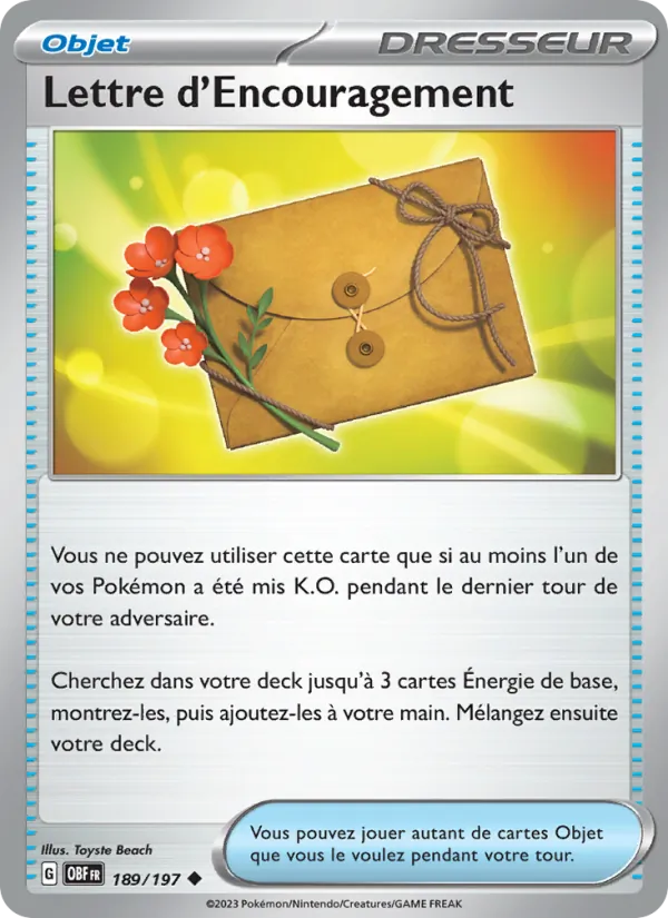 Lettre d'Encouragement 189/197 — EV03 – Flammes Obsidiennes — Carte Pokémon française