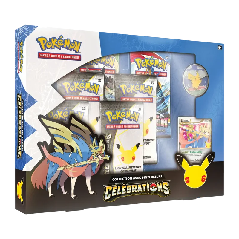 Pokémon Célébrations – Coffret Pin's Deluxe Zacian Niv. X – FR