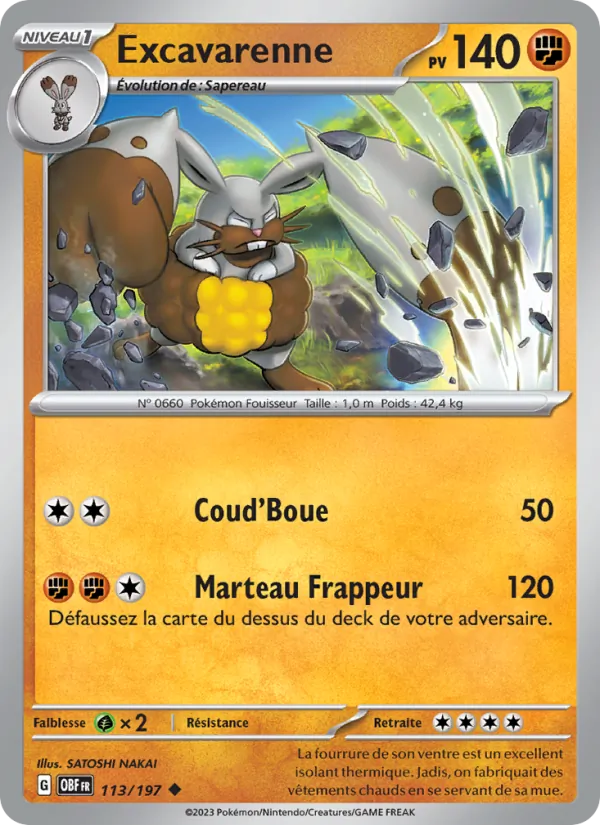 Excavarenne 113/197 — EV03 – Flammes Obsidiennes — Carte Pokémon française
