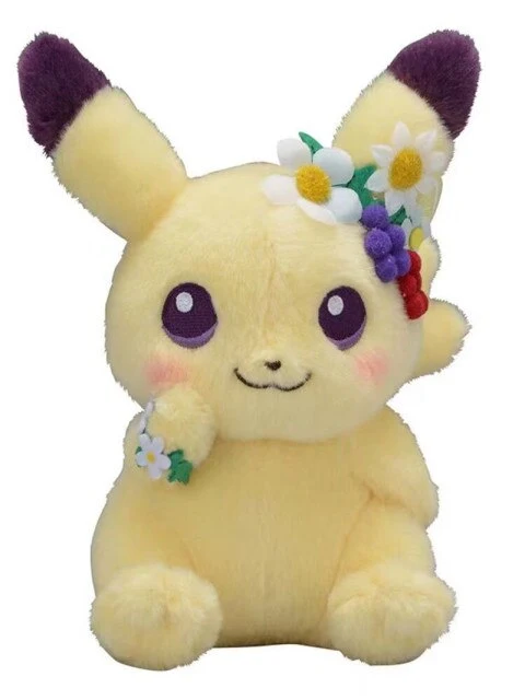 Pikachu ou Évoli mignon doudou Pokemon (env. 18cm) édition de fleurs