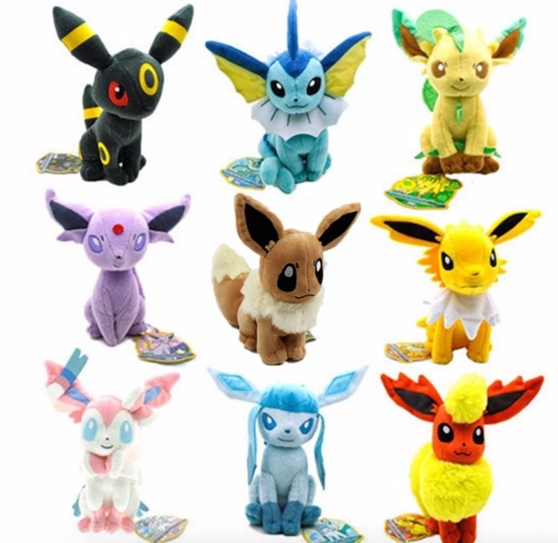 9 pcs.Pokemon peluches: Night Macaw Eevee etc.