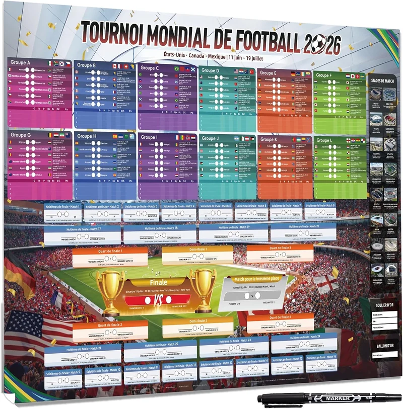 Poster calendrier Coupe du Monde 2026 - 100x70 cm (AhfuLife)
