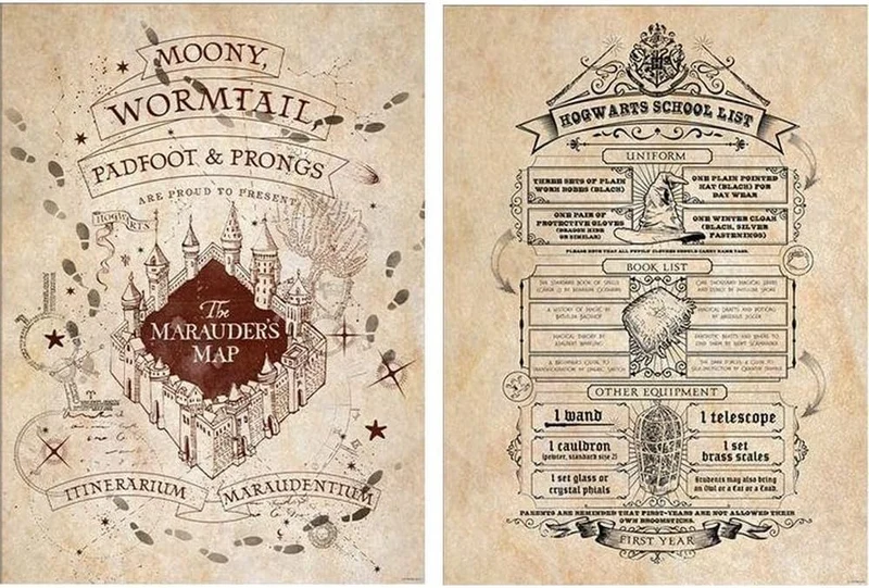 Set de 2 affiches Carte du Maraudeur & fournitures scolaires (Pyramid)