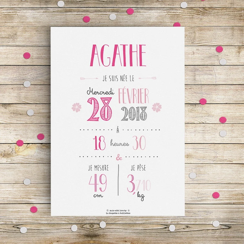Affiche naissance personnalisée La Poupette à Paillettes
