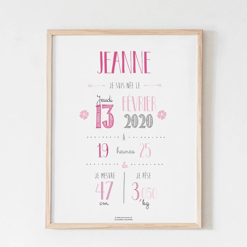 Affiche naissance personnalisée La Poupette à Paillettes