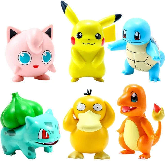 Ensemble de 6 figurines Pokémon : Pikachu, Jigglypuff, Squirtle, Bulbasaur, Enton et Charmander