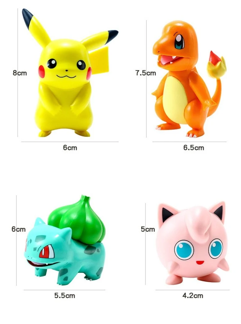Ensemble de 6 figurines Pokémon : Pikachu, Jigglypuff, Squirtle, Bulbasaur, Enton et Charmander