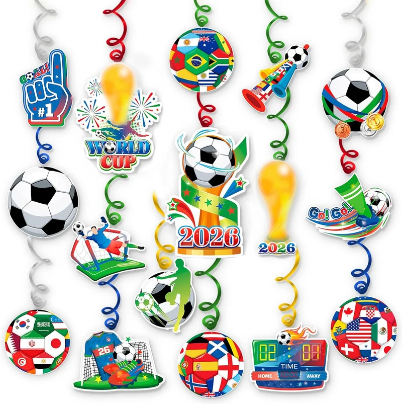 Tourbillons suspendus football Coupe du Monde 2026 + drapeau France - 16 pièces (HOWAF)