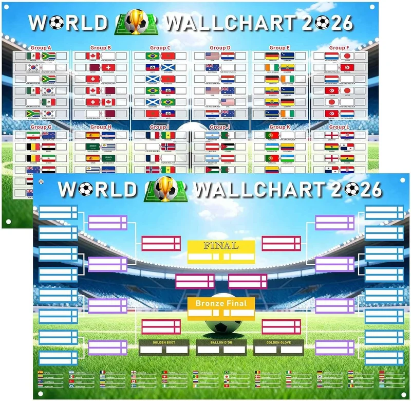 Affiche calendrier Coupe du Monde 2026 - 48 pays (100x60 cm, OUFANKADI)