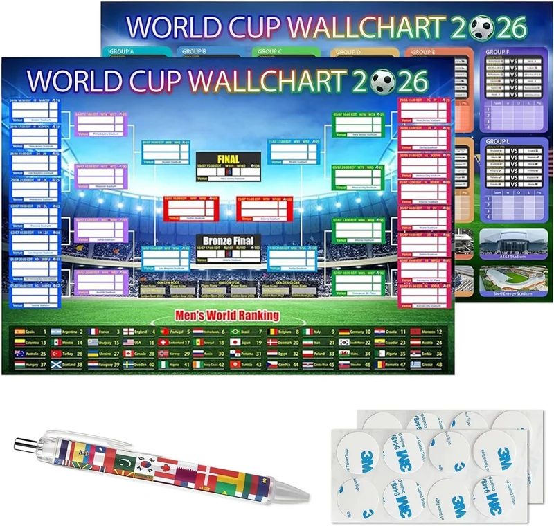 Lot de 2 posters calendrier Coupe du Monde 2026 - 87x58 cm (KLINNA)