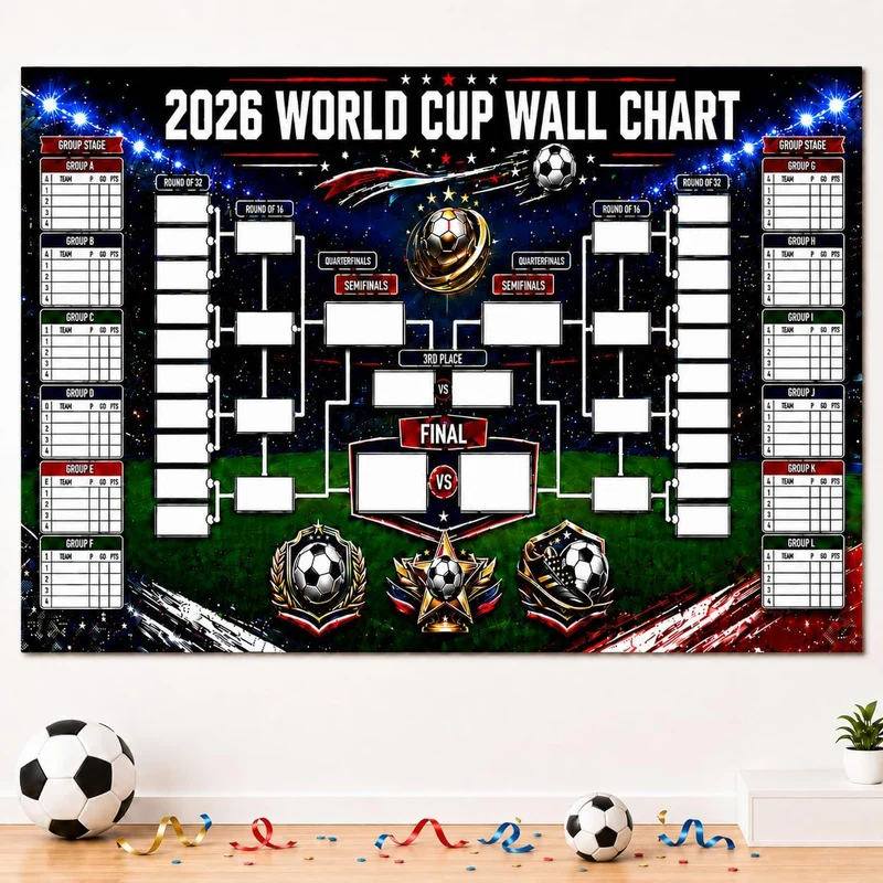Affiche calendrier Coupe du Monde 2026 à remplir effaçable - 150x100 cm