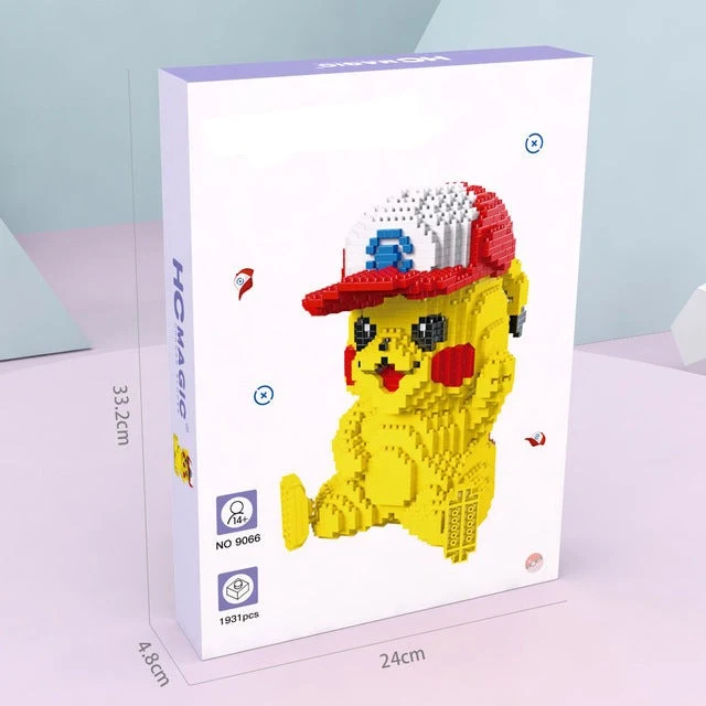 Kit 3D Pokémon Pikachu avec la casquette de baseball d'Ash Ketchum, 1931 blocs de construction