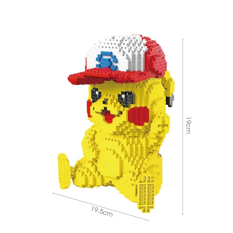 Kit 3D Pokémon Pikachu avec la casquette de baseball d'Ash Ketchum, 1931 blocs de construction