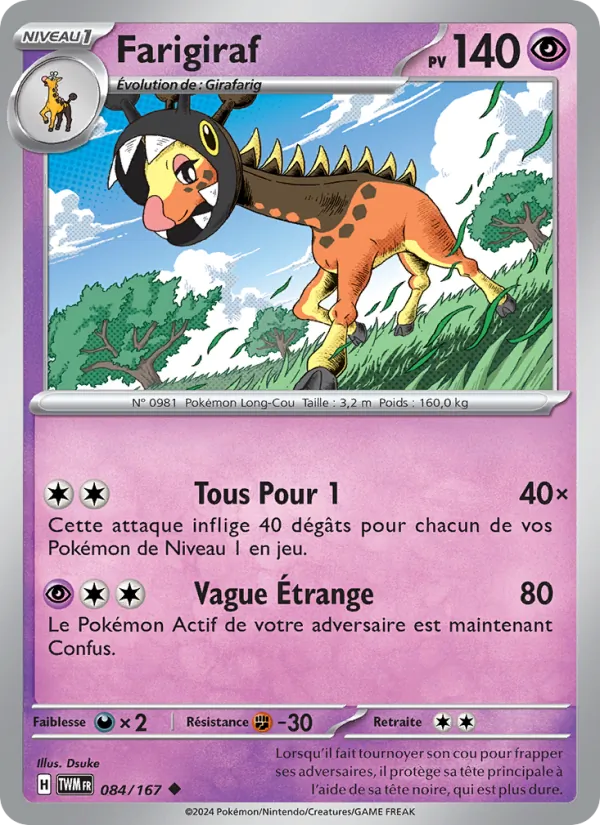 Farigiraf 84/167 — EV06 – Mascarade Crépusculaire — Carte Pokémon française