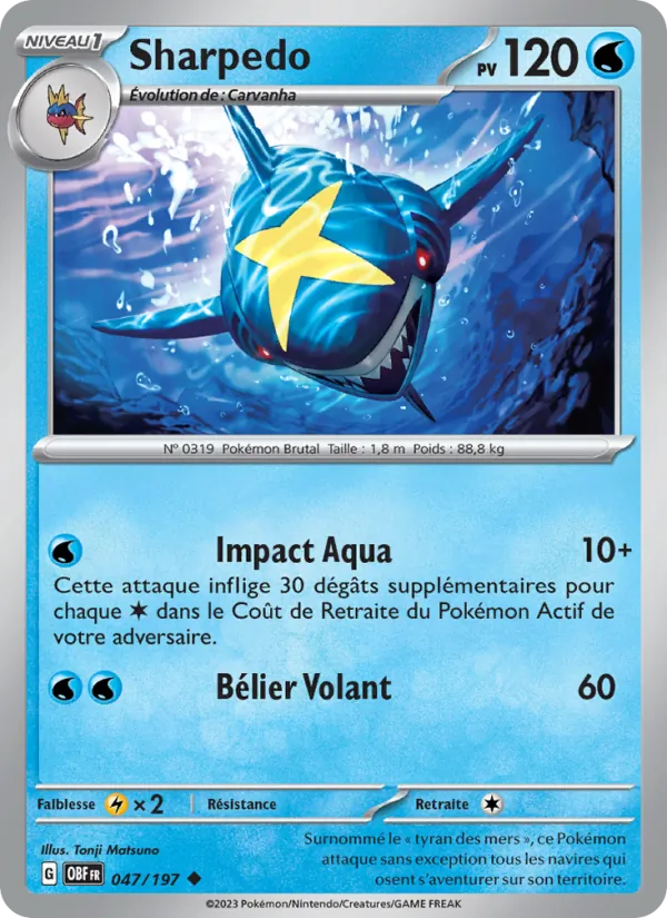 Sharpedo 47/197 — EV03 – Flammes Obsidiennes — Carte Pokémon française