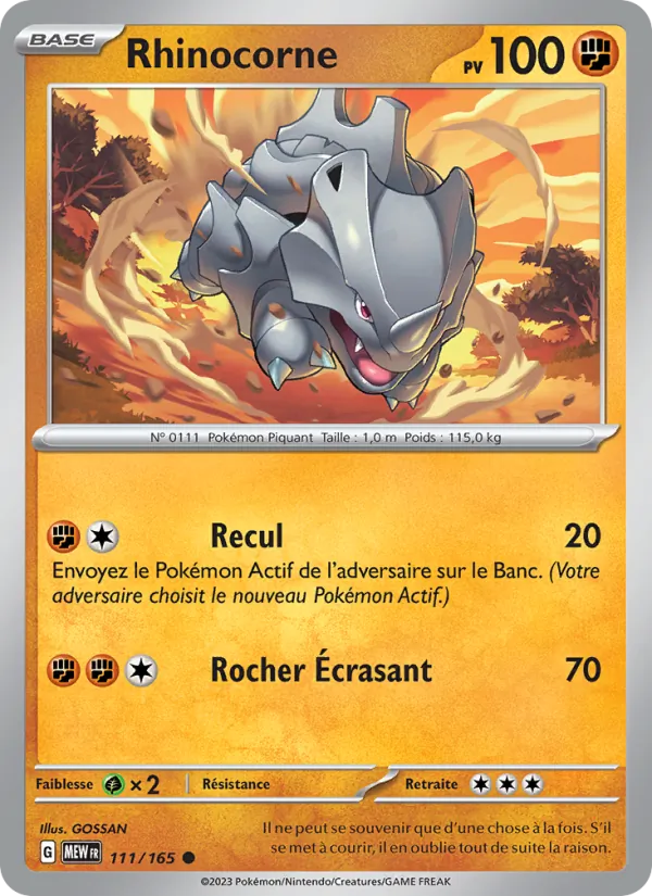 Rhinocorne 111/165 — EV03.5 — 151 — Carte Pokémon française
