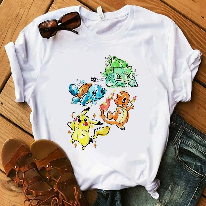 T-Shirt Pokemon pour Femmes / Filles Snorlax Togepi Squirtle T-Shirt Japonais