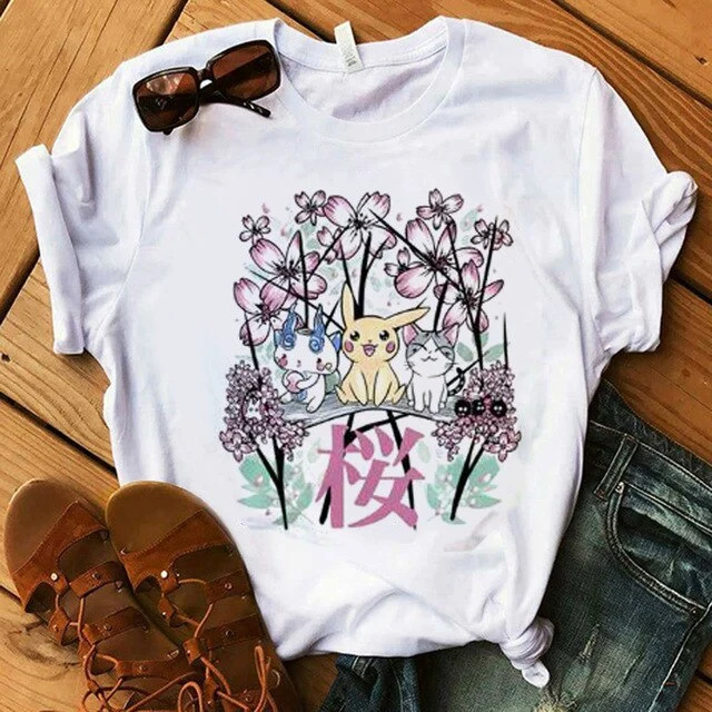 T-Shirt Pokemon pour Femmes / Filles Snorlax Togepi Squirtle T-Shirt Japonais