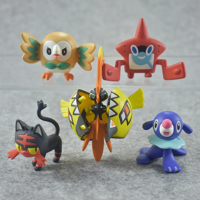 Lot de 5 figurines Pokémon Pikachu Rowlet popplio Litten Tapu Koko