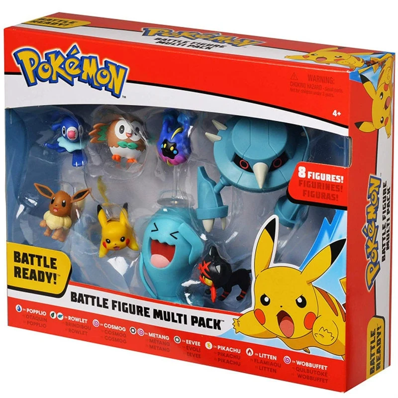 Ensemble de combat Pokemon avec Pikachu, Robball, Bauz, Cosmog, Metang, Evoli, Flamiau et Woingenau Figuren