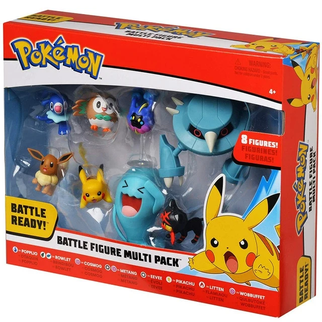 Ensemble de combat Pokemon avec Pikachu, Robball, Bauz, Cosmog, Metang, Evoli, Flamiau et Woingenau Figuren