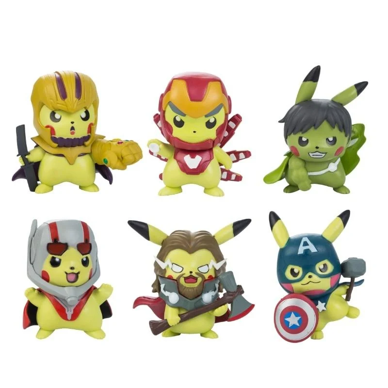 Figurines Pokémon - Pikachu Cosplay en tant que Captain America Iron Man Hulk Thanos Ant Man Thor (environ 10 cm)