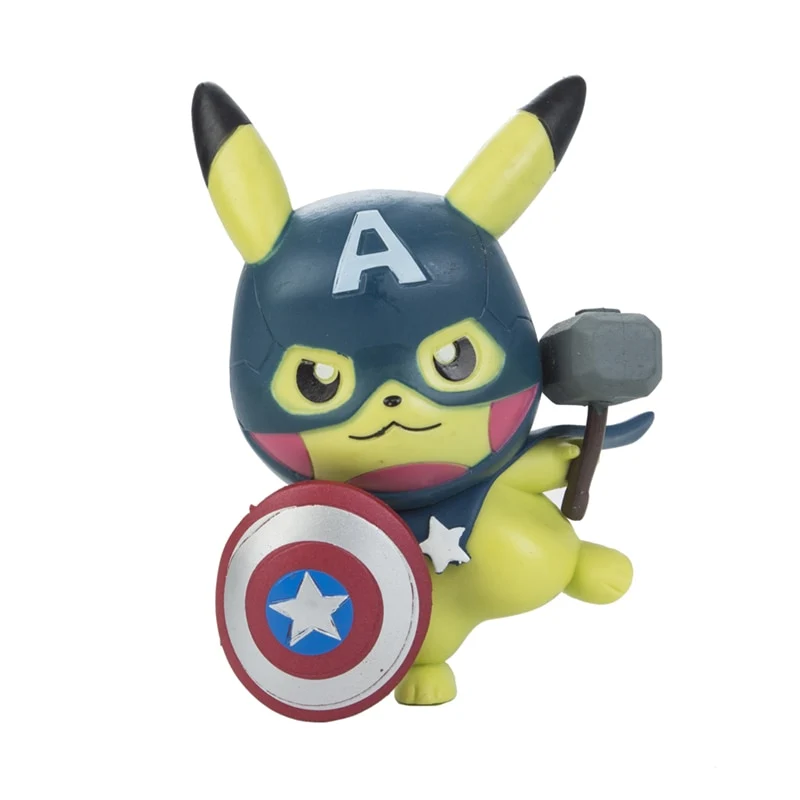 Figurines Pokémon - Pikachu Cosplay en tant que Captain America Iron Man Hulk Thanos Ant Man Thor (environ 10 cm)