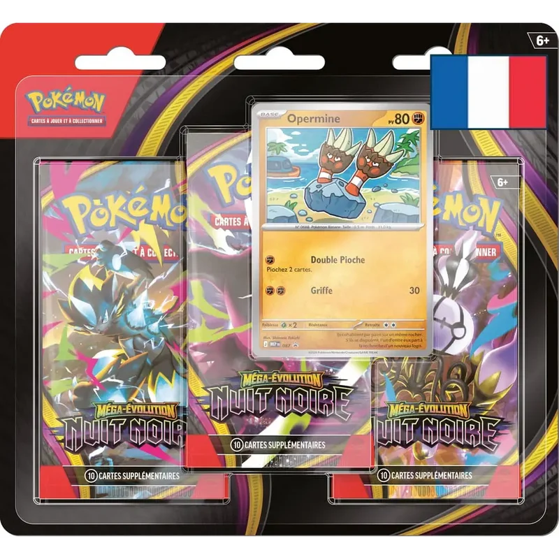 Pack de 3 Boosters Pokémon ME05 Nuit Noire – Méga-Évolution – Tripack FR