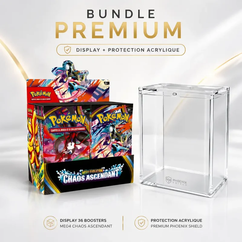 Bundle Display Pokémon ME04 Chaos Ascendant FR + Boîte Acrylique Phoenix Shield