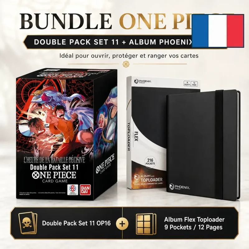 Bundle One Piece OP16 – Double Pack + Album Flex Toploader Phoenix Shield