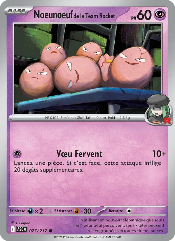 Noeunoeuf de la Team Rocket 77/217 — ME02.5 – Héros Transcendants — Carte Pokémon française