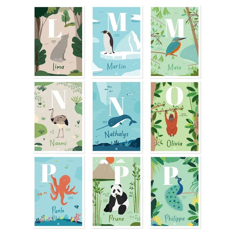 Affiche personnalisée initiale animaux