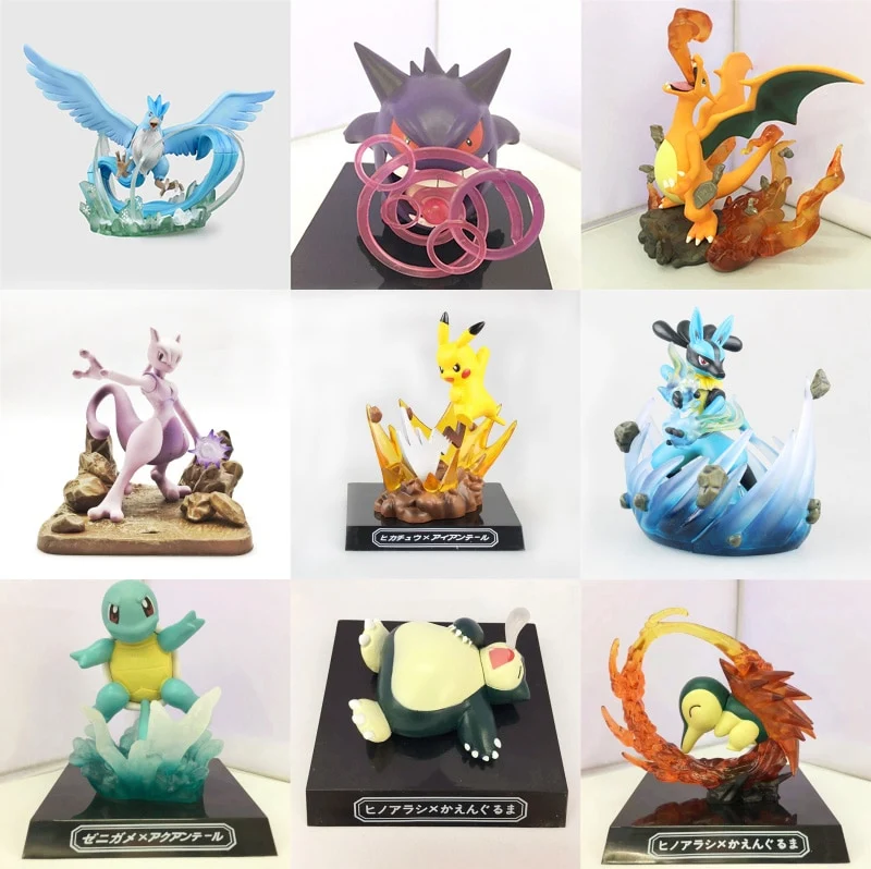 Figurines de collection Pokemon - (Pikachu Articuno Gengar Charizard Mewtwo Lucario Squirtle Cyndaquil Snorlax)