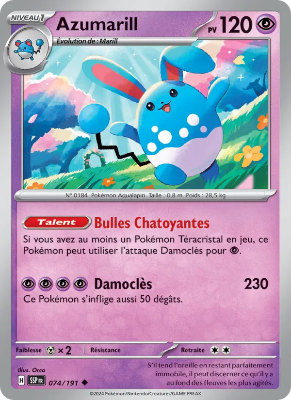 Azumarill 74/191 — EV08 – Étincelles Déferlantes — Carte Pokémon française
