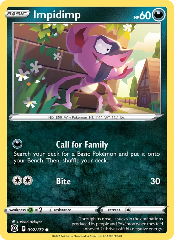 Grimalin 92/172 — SWSH9 – Brilliant Stars — Carte Pokémon anglaise