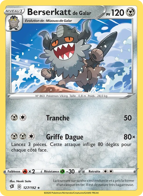 Berserkatt de Galar 127/192 — EB02 – Clash des Rebelles — Carte Pokémon française