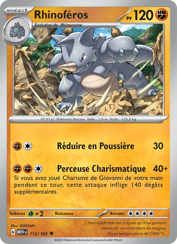 Rhinoféros 112/165 — EV03.5 — 151 — Carte Pokémon française
