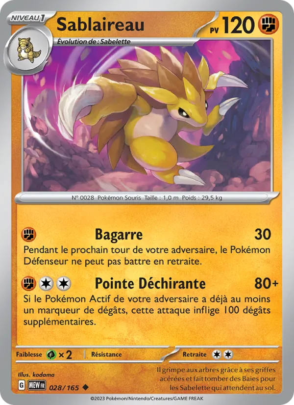 Sablaireau 28/165 — EV03.5 — 151 — Carte Pokémon française