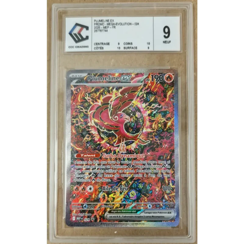 Carte Pokémon Plumeline ex 024 – Promo Méga-Évolution – FR – Gradée CCC 9