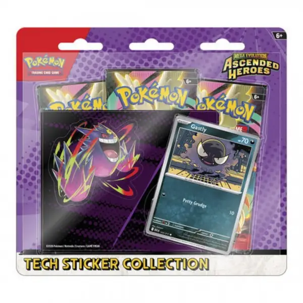 Tripack Pokémon – Mega Evolution Ascended Heroes - Tech Sticker Collection Gastly – Scellé – Anglais