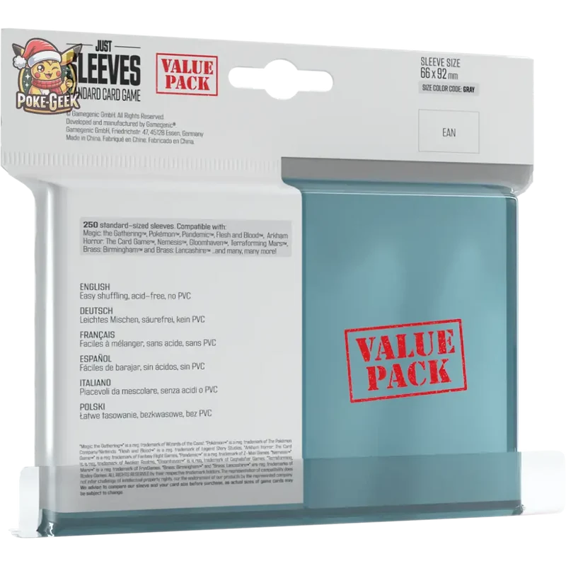 Gamegenic Just Sleeves – 250 Protège-cartes Souples – Format Standard TCG