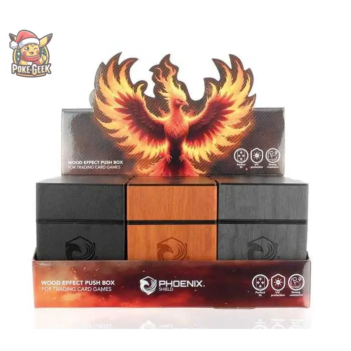Phoenix Shield – Boîte Range-Cartes Effet Bois – 100 cartes (Modèle aléatoire)