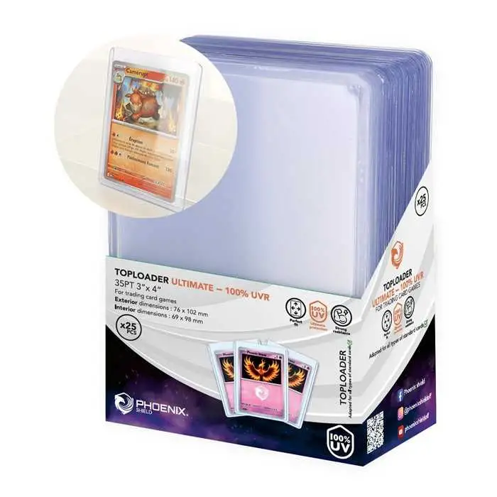 Phoenix Shield – 25 Toploaders 3"x4" 35pt – 100% Anti-UVR